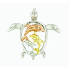 Sterling Silver Sea Turtle With Dolphins Necklace