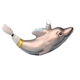 Winter the Dolphin Glittered Glass Holiday Ornament